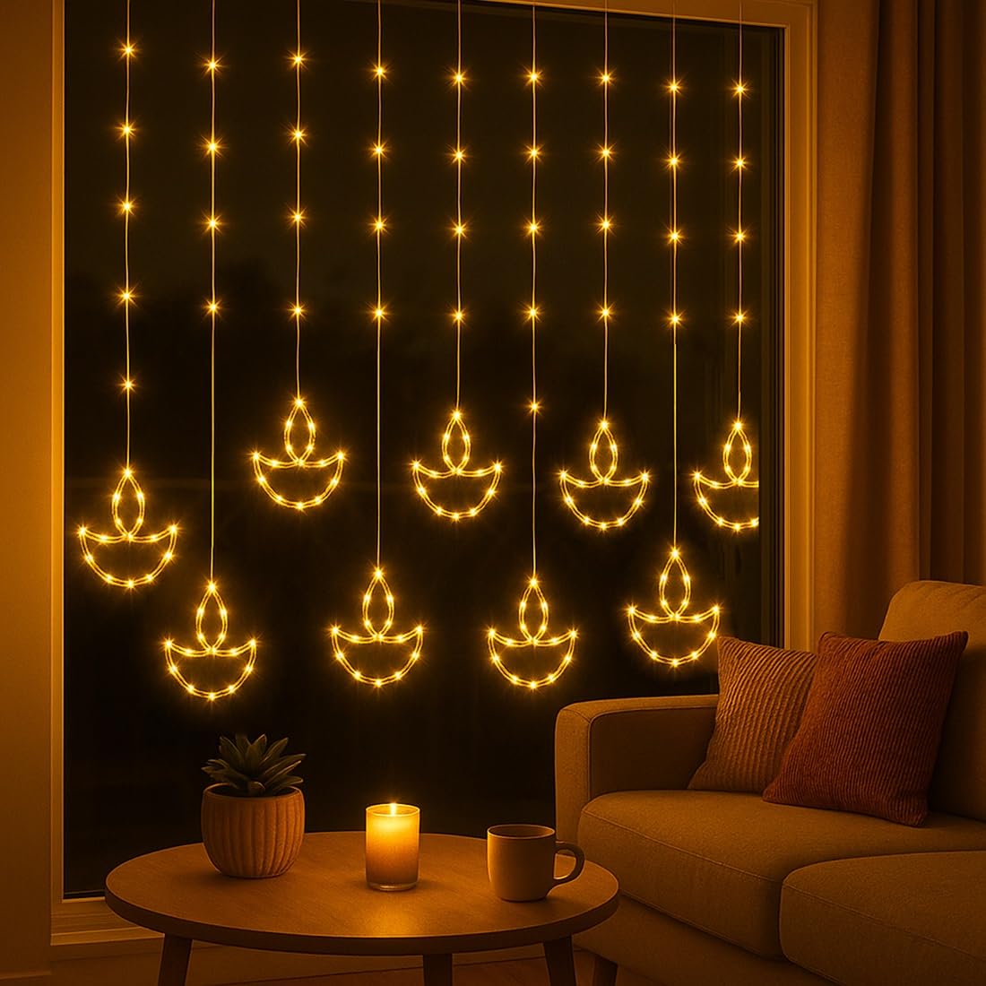 HindSutra™ 10-Diya Fairy Curtain Lights