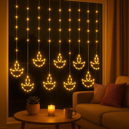 HindSutra™ 10-Diya Fairy Curtain Lights